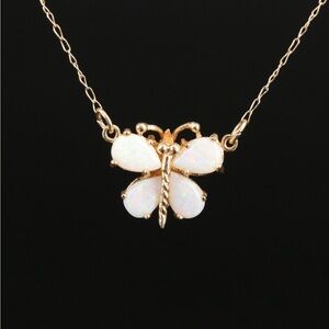 Elegant 14k Yellow Gold & Opal Butterfly Necklace